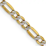 14K Yellow & Rhodium 18 Inch 3.2mm Semi-Solid With Pav Figaro Lobster Clasp Chain