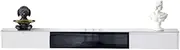 tv Stand Unit Floating Wall Mounted TV Unit with 1 Glass Flip Door, 2 Drawers and Slate Countertop, Minimalist Style Floating Media Console for Under TVs Living Room Furniture(White,200x24x18cm)