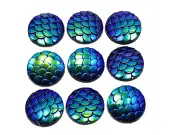 100 Deep Blue AB Flatback Resin Fish Scale Pattern Round Cabochon 12mm