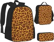 [ERCgad] Giraffe Print Print Canvas 3-In-1 School Bags Set Backpack Lunch Bag Pencil Case Combo For Men Women, Black, One Size
