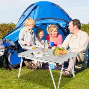 CostwayFolding Camping Table with Storage Bag and Waterproof Desktop-Silver