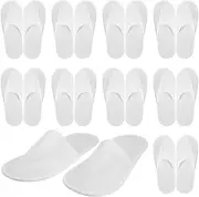 FRCOLOR 12 Pairs Disposable Slippers White Slippers Hotel Slippers Non Slip Slippers for Women Men Guests Spa Salon Slippers House Slippers for Beach Coral Fleece Shoes Men and Women Bulk