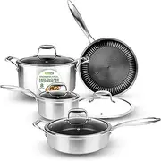 8-Piece Triply Cookware Set Stainless Steel - Triply Kitchenware Pots & Pans Set Kitchen Cookware, Non-Stick Coating - Sauce Pot, Stew Pot, Cooking Pot, Frying Pan, Lids - NutriChef NC3PLY8Z