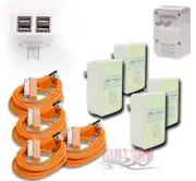 4X 4 USB PORT HOME WALL ADAPTER+10FT CABLE POWER CHARGER ORANGE IPHONE IPOD IPAD