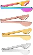 JECOMPRIS Dual Purpose Salad Steak Tongs 4 Piece Set Mirror Polished Stainless Steel Kitchen Utensils Comfortable to Hold