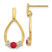 14k Yellow Gold AF. Ruby and White Sapphire Post Dangle Earrings