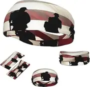 FJWSLCH American Flag Veterans Day Headbands for Women Men Non Slip Workout Sweatbands Adjustable Sports Hair Bands Elastic Head Bands Moisture Wicking Hairband for Running, Cycling, Yoga, Spa