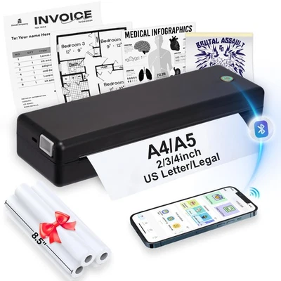 Portable Thermal-Printer Wireless for Travel - Inkless Bluetooth Printer Supp...