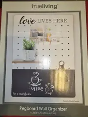 Trueliving Love Lives Here Peg Board Wall Organizer with Chalk Board 11.8 x 15.7
