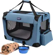 Portable Collapsible Dog Crate, Travel Dog Crate 24X17X17 with Soft Warm Blanket