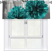 LHBWCVN Gray Teal Flower Butterfly Valances for Windows, Rod Pocket Window Treatment Drapes Farmhouse Kitchen Curtains Short Blackout Window Curtains for Living Room Bedroom Decor 54x18 Inch