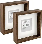 [IKEA] SANNAHED Deep 3D Box Square Photo Display Frames, Dark Walnut Wood Effect, 25 x 25 cm (13 x 13 cm with mat), Wall/Freestanding - Set of 2, 305.531.17-2