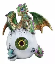 Green Emerald Crystal Hydra 3 Headed Dragon Hatchling In Egg Shell Statue Decor