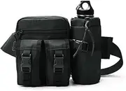 Tactical Waist Bag with Bottle Holder,Mens Fanny Pack Large Waist Pack Waterproof Military Hip Belt Bumbag with Adjustable Strap for Outdoor Hiking Climbing Fishing Shooting (Black)