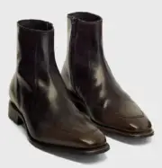 Handmade Leather Dark Brown Square Toe Side Zipper Dress Formal Boots For Men
