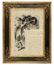 Alice in Wonderland Art Print on Vintage Book Page Story Book Cheshire Cat