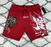 ED HARDY Hellcat Panther Tattoo Eagle Fleece Sweat Shorts Red Men’s Size L *NEW*