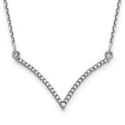 14k White Gold Real Diamond V Necklace