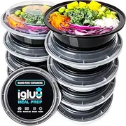 Igluu Meal Prep - Round Plastic Meal Prep Containers - Reusable BPA Free Food Containers with Airtight Lids - Microwavable, Freezer and Dishwasher Safe - Ideal Stackable Salad Bowls - [30 Pack, 28 oz