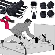 Anal Hook Sex Bondage BDSM Restraints Kit, Leather Thigh Sex Sling Breasts Harness with Handcuffs, Adjustable Straps Open Legs Bed SM Slave Fetish Unisex Adult Sex Toys for Couples Role Play
