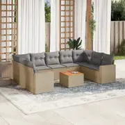 vidaXL 10 Piece Garden Sofa Set with Cushions Mix Beige Poly Rattan