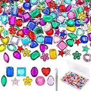 YIQIHAI 360 Pcs Larger Craft Gems Jewels Acrylic Flatback Rhinestones Gemstone for Arts and Crafts Jewels, 9 Shapes, 10-15mm with Tweezers and Bag