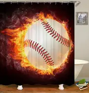 Cool Baseball Ball on Fire Shower Curtain
