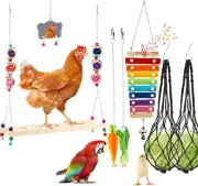 4 PCS Chicken Toys for Coop Accessories, Chicken Swing, Xylophone, Vegetable Han