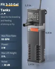 Internal Aquarium Filter Submersible Power Filter 55 GPH Water Pump 3-10 Gallon