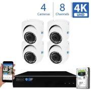 8 Channel 4K NVR (4) 8MP 2160p Home IP POE Dome Security Camera System 1TB HDD
