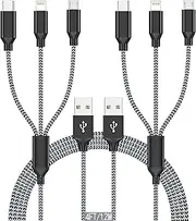 Lightning Cable 3 in 1 Multi Charging Cord 2pack 4FT Nylon Braided Multiple iPhone Charger Wire MFi Certified Universal for Apple USB Type c Micro Phone