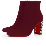 Christian Louboutin Suzi Folk 85 Prunus Red Suede Spike Ankle Heel Bootie 36.5