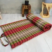 Portable Roll Up Mattress Foldout Mat Red/Green or Blue , Red Thai handmade Kapok design