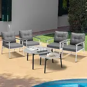 Livsip Outdoor Patio Setting 6PC Bistro Lounge Furniture Grey Table Sets