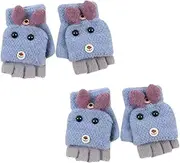 [Healeved] Child-friendly Cartoon Dog Gloves 2 Pairs Warm Knitted Half Finger Gloves Easy On/off Design Random Color