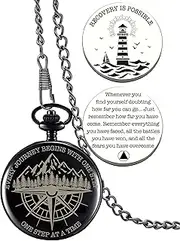 [MALLAbyLAMMA] One Step at A Time Gift Pocket Compass Black, Sobriety Pocket Token, Alcoholics Anonymous Gifts, AA NA Recovery Gifts, Inspirational Sober Encouragement Gifts for People in Recovery from Addiction
