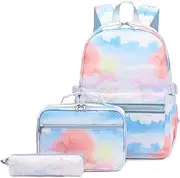 [DERANQIIUA] Kids Backpack,Teen Girls 3Pcs School Backpack Kids Bookbag Set with Lunch Box Pencil Case Travel Laptop Backpack Casual Daypacks