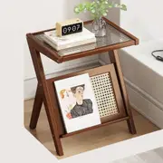 Boho Rattan Nightstand with Storage for Small Spaces