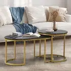 Oikiture Coffee Table Set of 2 Nesting Side End Tables Marble Effect Gold Black