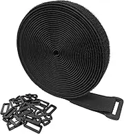 Evoges 5m x 25mm Hook and Loop Cable Straps Roll – Heavy Duty Self-Adhesive Reusable Tape with 25 Buckles – Adjustable Fastening Strips for Cable Management, DIY, Crafts, Cord Organiser (Black)