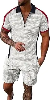 [Generic] Men's Tuxedo Jacket Shirt and Shorts Sets Two Summer Outfits Zip Tracksuit Set Men Wool Suit Slim Fit