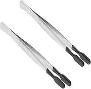SHINEOFI 2Pcs Heavy Duty Silicone Tipped Tweezers for Crafts Jewelry Lab Use Precision Stainless Steel Flat Tip Forceps for Beadwork Facial Hair Compact Portable