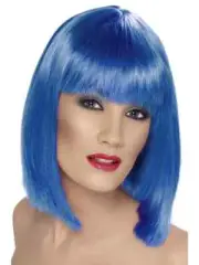 Smiffy's Women Glam Wig SHORT & Straight with Fringe ONE SIZE * Neon Red * BLUE
