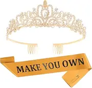 [FASOTY] Custom Sash with Crown White Blank Satin Sash For Women Girls Birthday Prom Pageant Bride to Be Make Your Own, Alloy