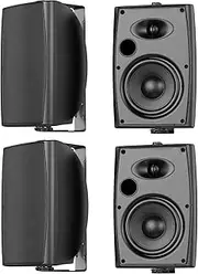 STUDIOFINIX 6.5 Inch Max 800W Outdoor Bluetooth Speakers Waterproof Wired with Multifunctional Amplifier Wall Mount Outdoor Speaker System for Patio Garden Poolside Home(4 Speakers,Black)