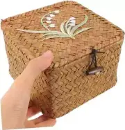 Woven Storage Box Thimbles Basket Seagrass Wicker Storage Basket with Lid