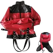 SAHOOSAFETY Leather Bondage Straitjacket With Handcuffs Chastity Belt Clothing Restraint Systems Erotic Sex Toys For Women Men(M)