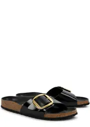 Birkenstock Madrid Glossed Leather Sliders - Black - 4 4