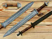 VIKING SWORD, CUSTOM MADE HAND FORGED DAMASCUS STEEL, BATTLE READY SWORD