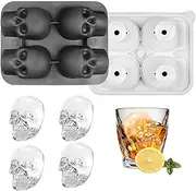 Skull Ice Cube Mold, 3D Large Skull Ice Cube Tray, Silicone Ice Cube Trays for Freezer, A Set of 4 Whiskey Ice Cubes Mold for Whiskey, Cocktail, Chocolate, Candy, Baking (Black)